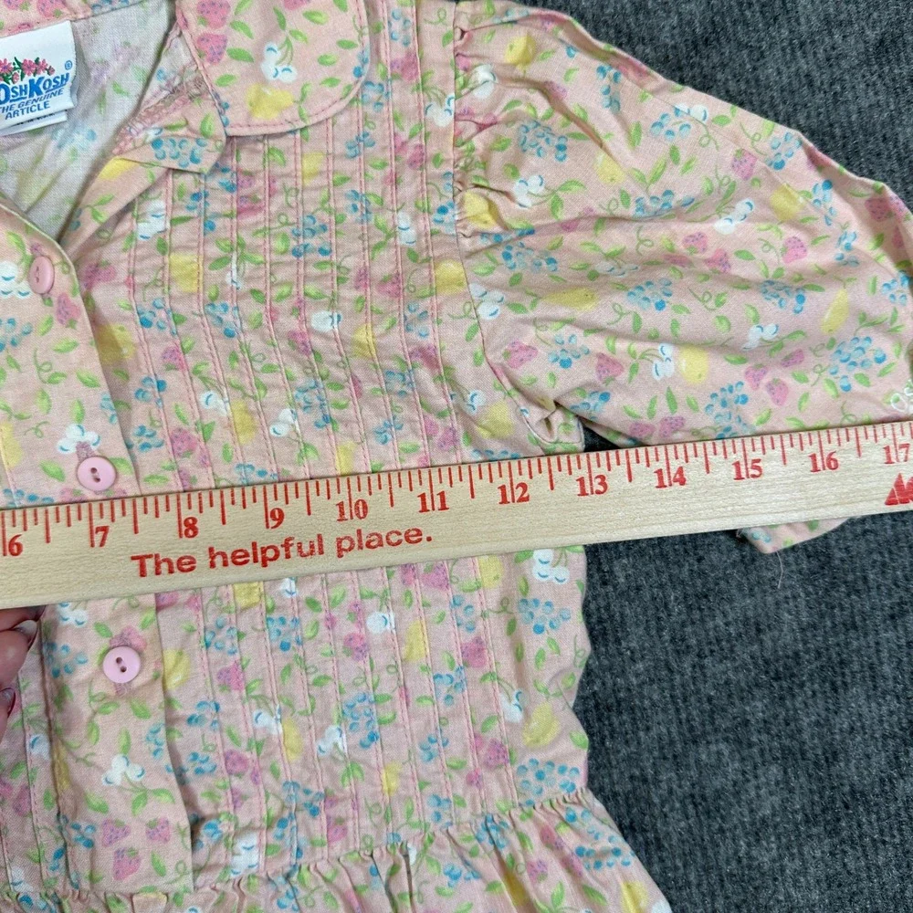 Vintage OshKosh Bgosh Girls Pink Floral Fruit Pintuck Cotton Dress Size 6X USA
